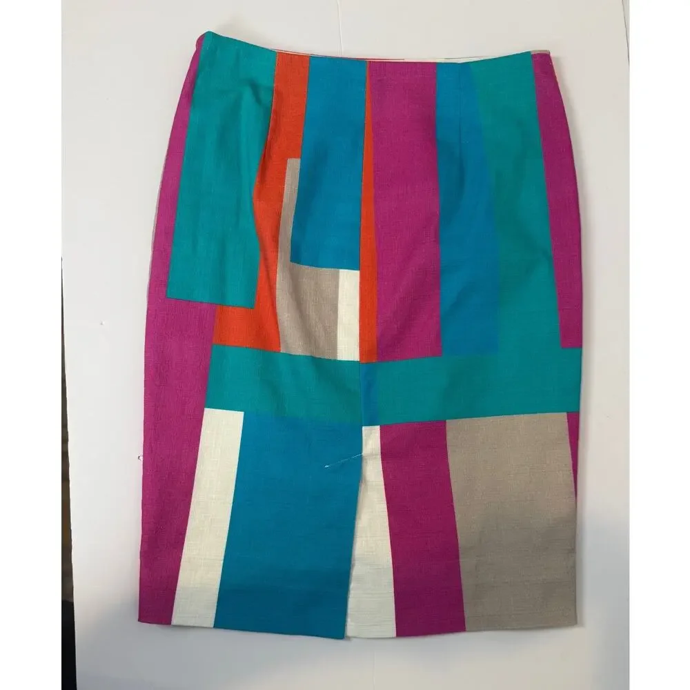 Carlisle Collection Pencil Skirt Size 4 Colorblock Geometric Teal Orange Lined